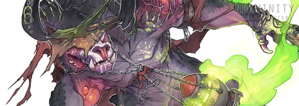 A closeup of the previous image, showcasing the deathclaw's face and the nuke censer. 