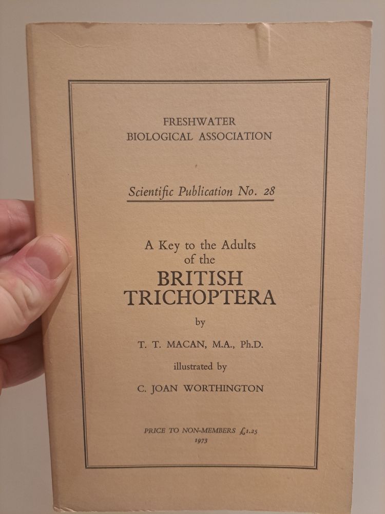 A book entitled "A key to the Adults of the British Trichoptera" by T.T. Macan, illustrated by C. Joan Worthington, published in 1973 as Scientific Publication No. 28 by the Freshwater Biological Association.
