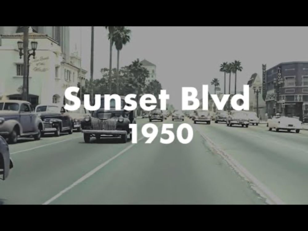 DRIVING down SUNSET BLVD.  1950.   Hollywood Los Angeles California