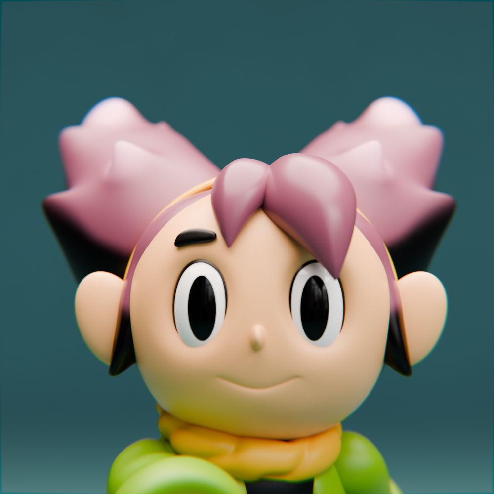 a cute 3D render of Jemma from Arranger, a close-up head-on view of her face