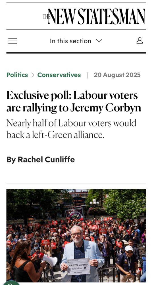 Exclusive poll: Labour voters are rallying to Jeremy Corbyn Nearly half of Labour voters would back a left-Green alliance.