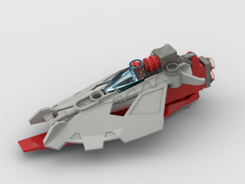 A gray and red lego set of a spaceship. The set looks slightly like if the spaceship was from grays kill but obviously stuff from a bionicle set.