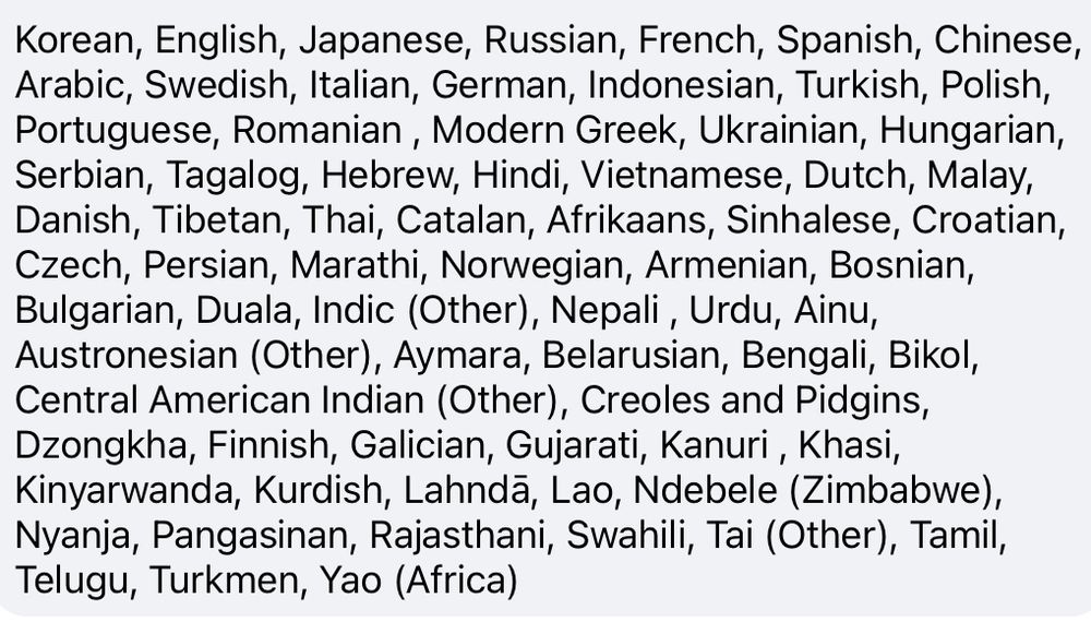 But that’s not the entire collection. We have over 1000 titles in the Rare Book & Manuscript Library. We have a separate East Asian library where manga and manhwa may be found in their original languages.

And we have Offsite storage, which is the largest library in our system. These are the comics languages housed there, but the list is deceptive. My search was: “comic books” OR “ graphic novels” OR manga.

But many titles from abroad have only a very basic “Comic books, strips, etc.—>Venezuela” which tells you the book is from Venezuela but nothing on what it’s about. Some have no subject analysis at all.

So, this list doesn’t include those with no subject terms, because I have no way to identify them. Nor do my readers. Very frustrating!

Still: I’m enormously proud of our diversity, and grateful to my colleagues in Global Studies who’ve provided many of the rarest languages on this list…