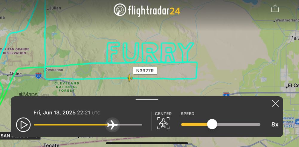 Flight path spells out “furry”. 