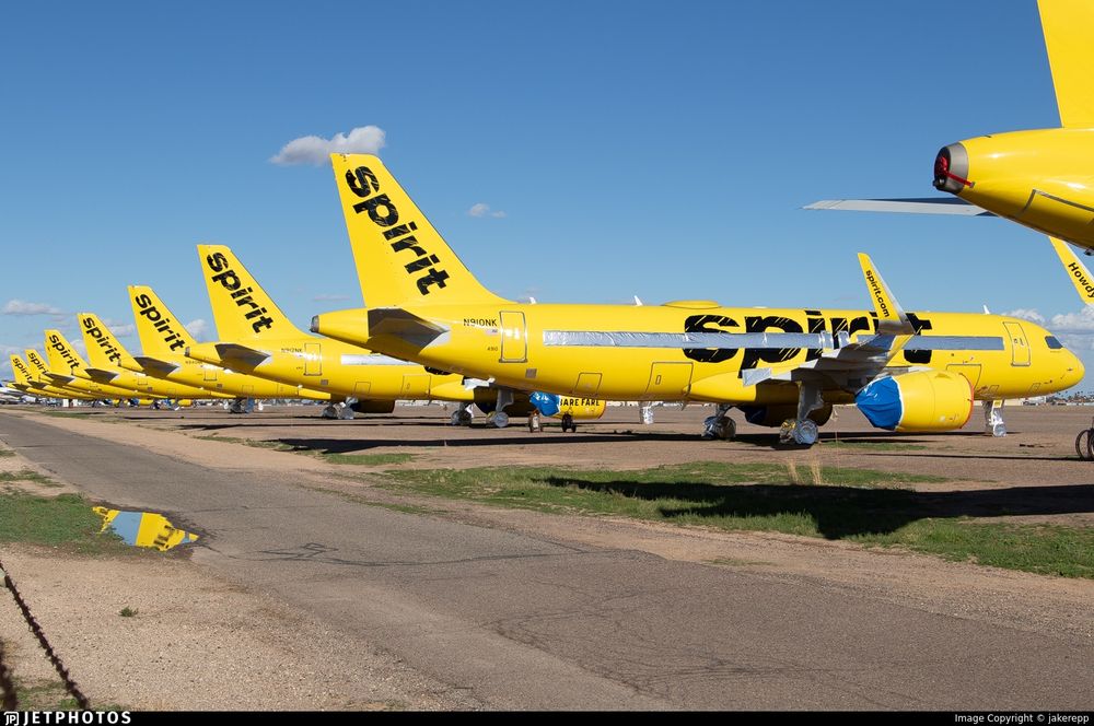 Spirit Airlines aircraft in storage at GYR