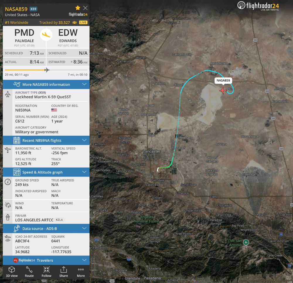 Flight path of X-59 first flight from Palmdale.
