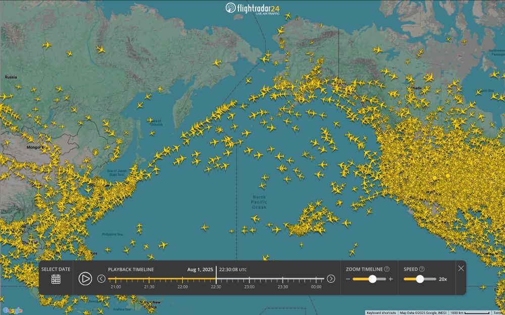 Transpacific traffic last week following regular routes.