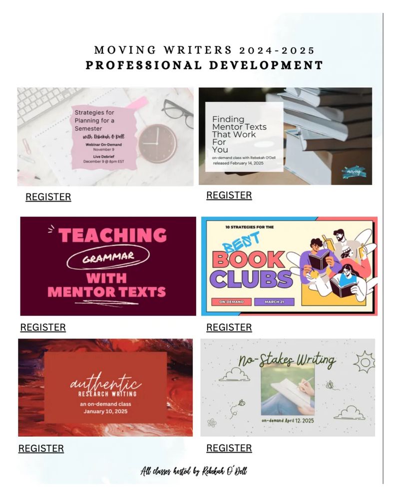 A visual list of six professional development sessions. 