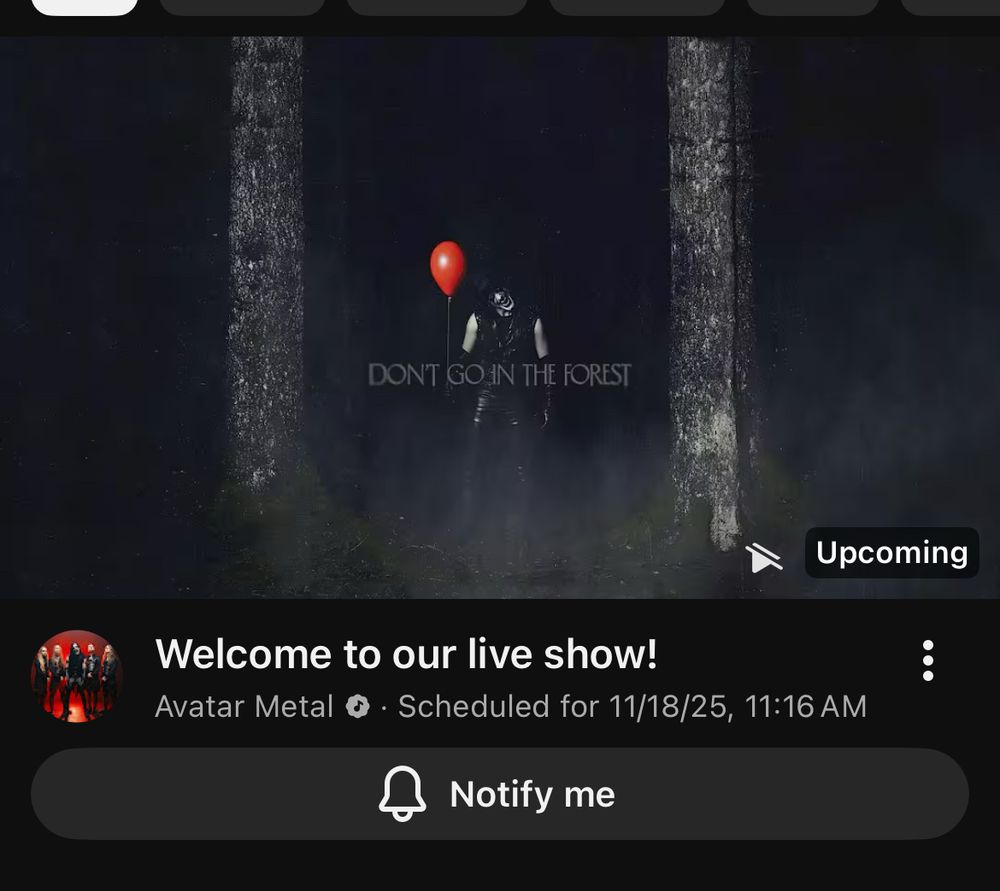 Video from the Youtube channel, Avatar Metal titled "Welcome to our live show!" 
