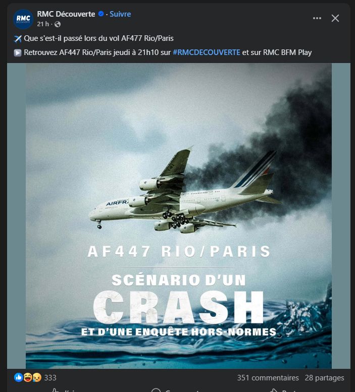 Capture d'écran Facebook de RMC Découverte annonçant le documentaire