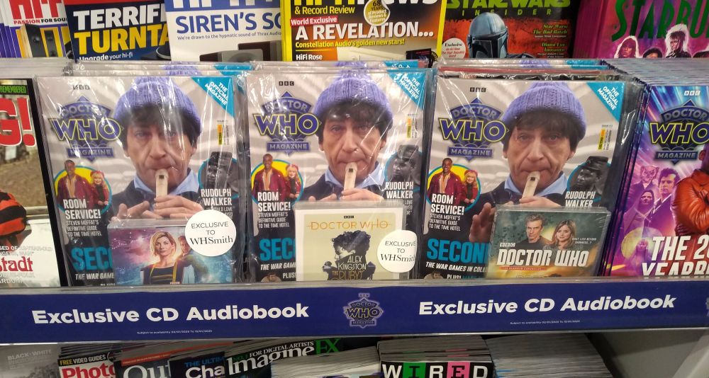 The latest DWM with CD audiobook in a plastic cover on the shelves of WHSmith.