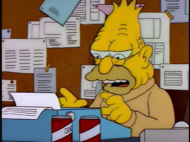 Grandpa Simpson at his typewriter.