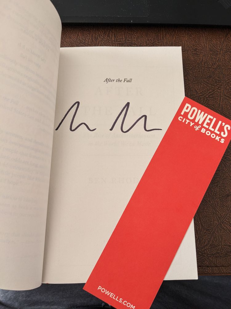 Autograph page and a bookmark from Powell's in Portland, OR