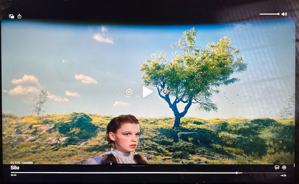 dorothy from the Wizard of Oz 2025 Sphere put into the fake visor background of Silo upon going outside from Season 1.