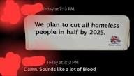 A subway ad: "we plan to cut all homeless people in half by 2025"