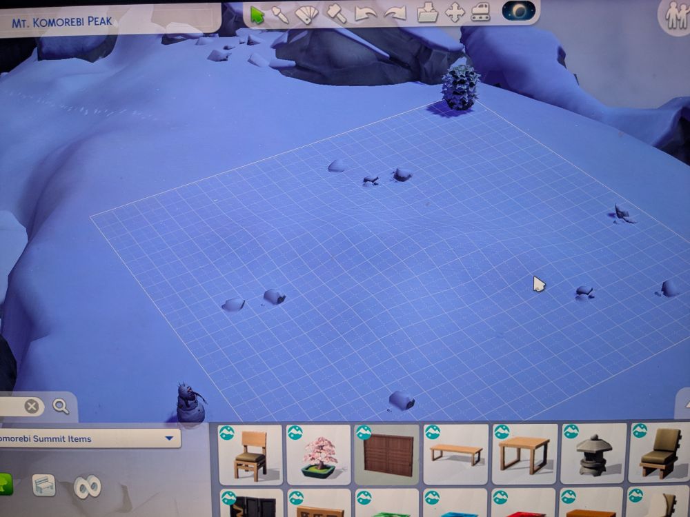 Mt. Komorebi peak in build mode in sims 4