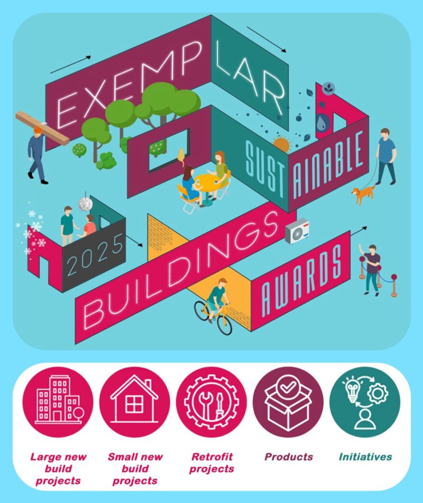 Exemplar Sustainable Buildings Awards - 4 categories Large new build projects, Small new build projects, Retrofit projects, Products, and Initiatives 