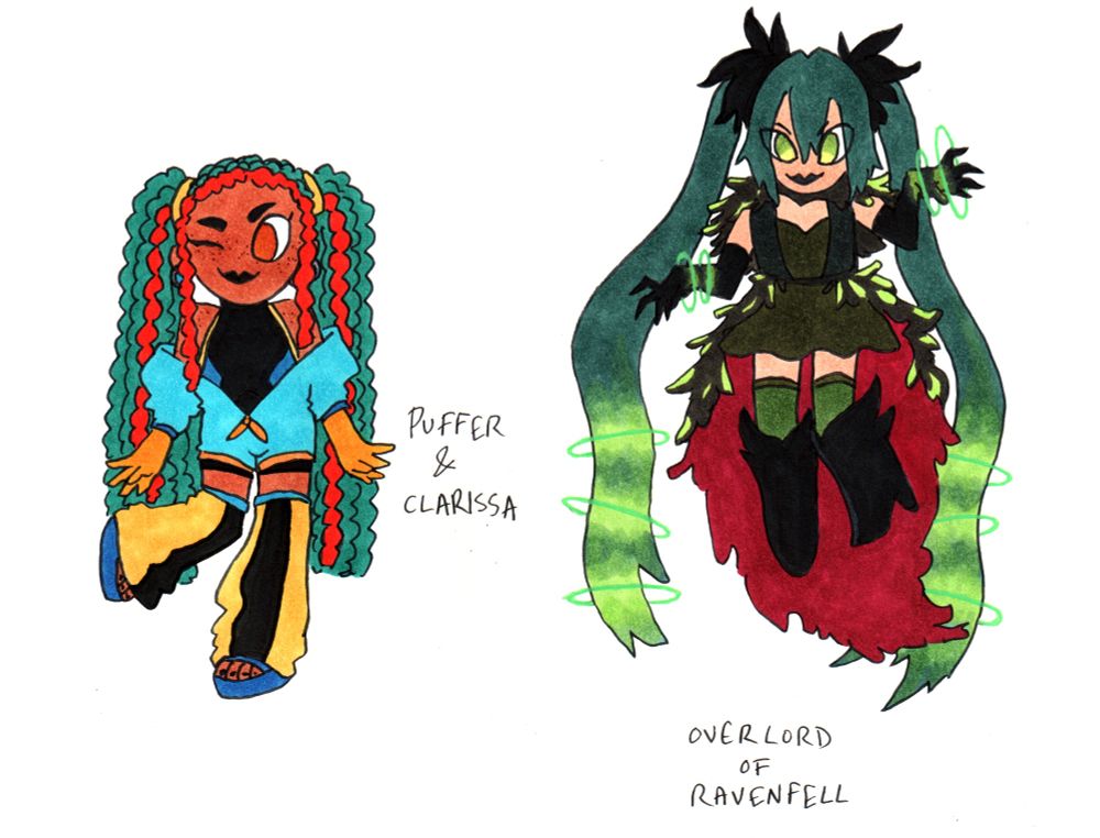 Puffer and Clarissa themed Miku (left), Overlord of Ravenfell Miku (right).