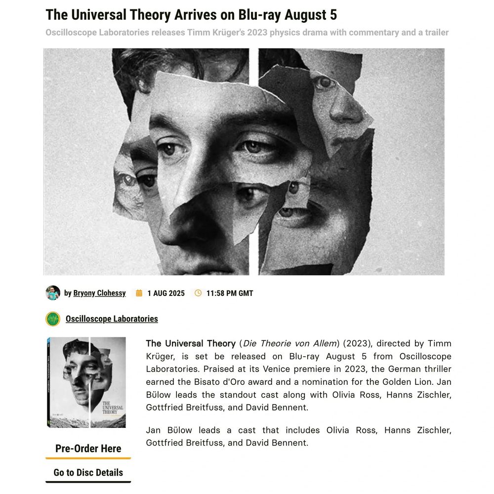 News article for The Universal Theory Blu-ray release