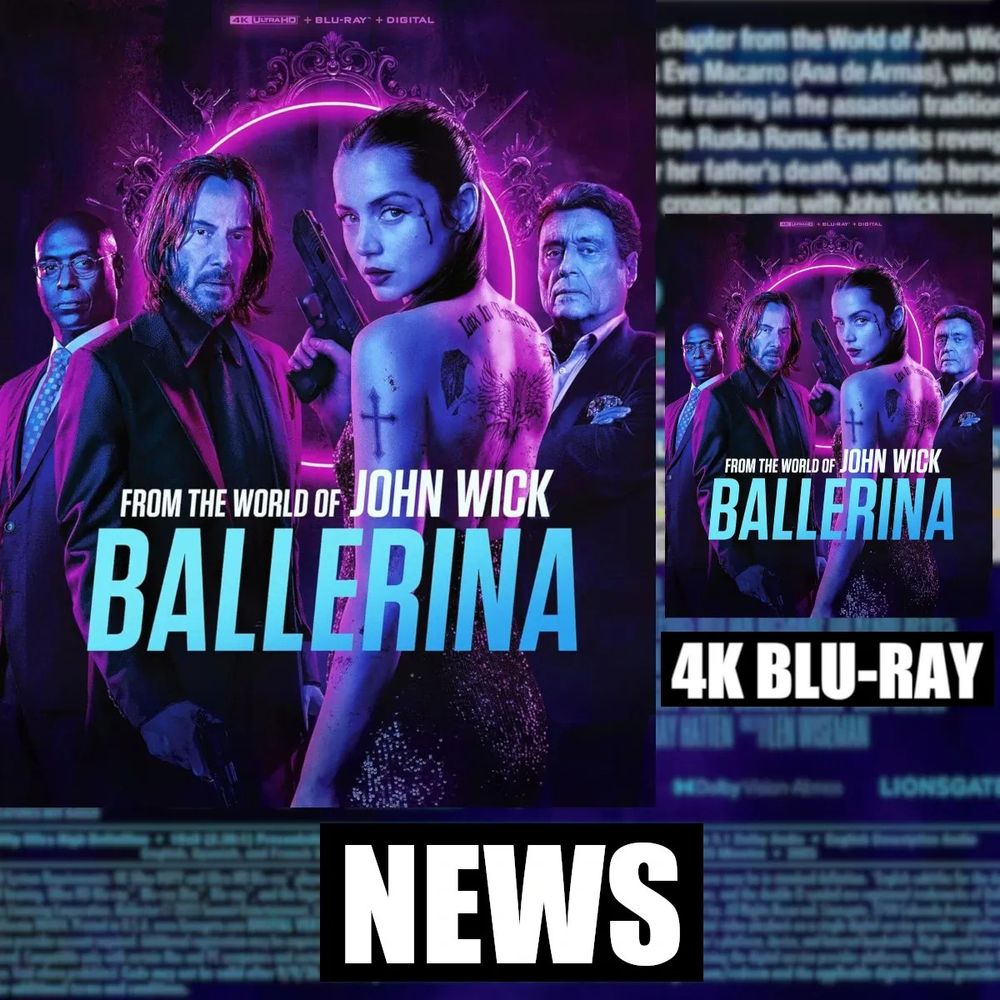 News Post - 4K Blu-ray cover of Ballerina 2025 (Len Wiseman) With Ana de Armas, Keanu Reeves, Ian McShane and Lance Reddick