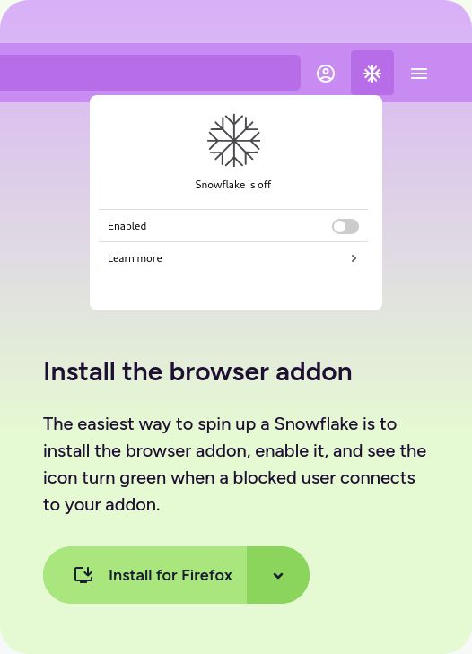 screenshot of Snowflake proxy browser addon