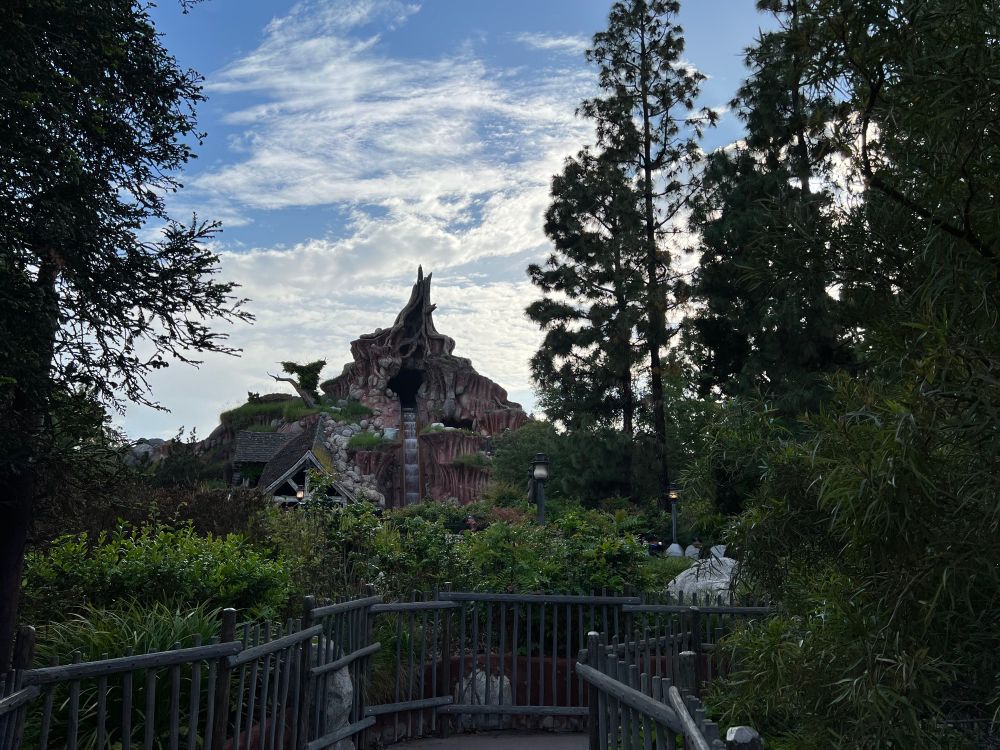 Splash Mountain as seen from the Harbor Galley pathway, a few weeks shy of its permanent closure. Splash Mountain opened on July 17, 1989, and until this year, was the only attraction to share an opening date anniversary with the park itself. 