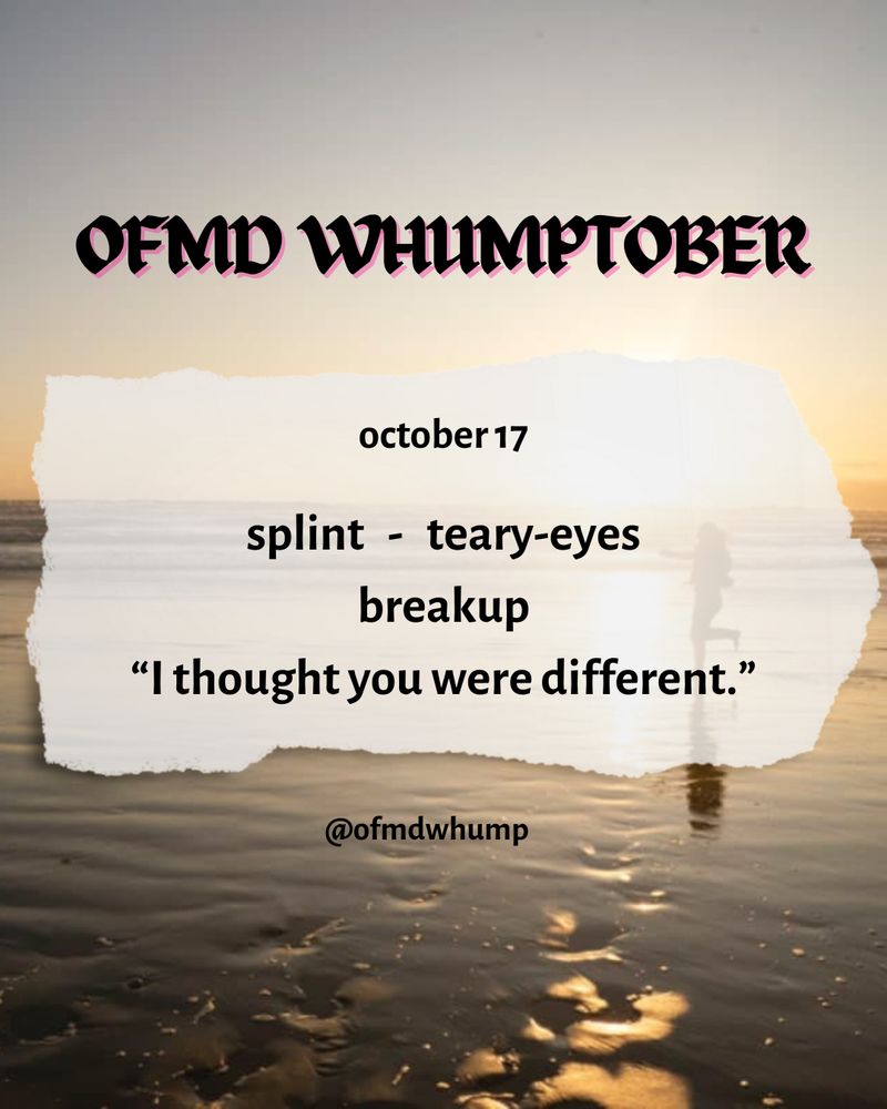 OFMD WHUMPTOBER - OCTOBER 18

splint, teary-eyes, breakup, “i thought you were different.”

@ofmdwhump

Background image: Ed and stede running to each other on the beach from s2 ep1 of our flag means death