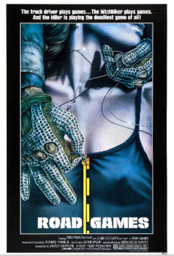 Poster for 1981 movie 'Roadgames' starring Stacy Keach and Jamie Lee Curtis. 