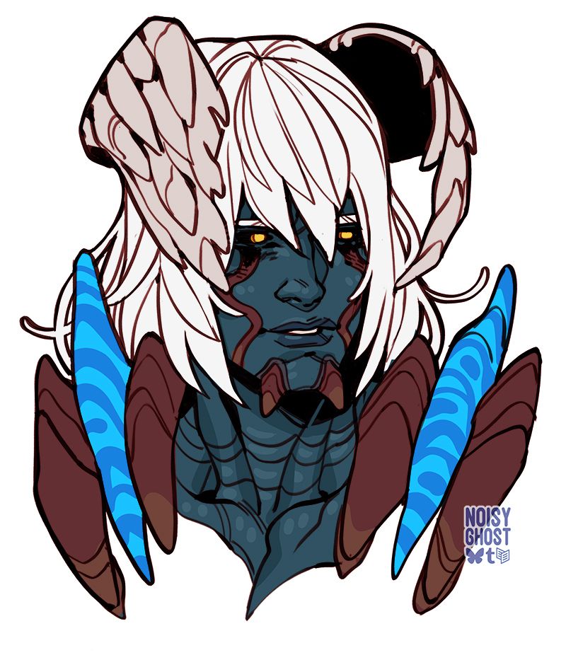 colored headshot sketch of nero from devil may cry 5 in his devil trigger form 