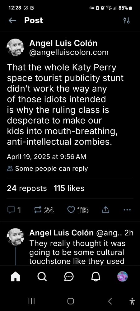 A screenshot of a man going off on the all women space tourists crew, basically laying the blame for late stage capitalism at their feet.