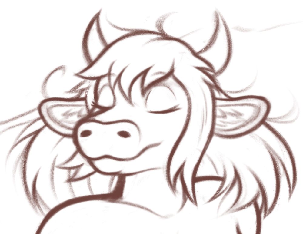 a wip of cowsasha with flowing hair