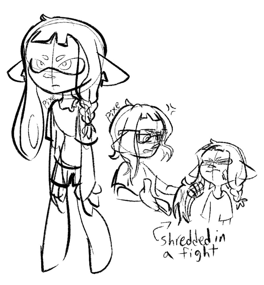 A sketch of veronika but with big arm and big leg
Anemone is talking to them about not getting into fights and getting their tentacles shredded (they’re not gonna listen)