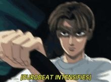 Screenshot of the street racing anime "Initial D" with the caption "[EUROBEAT INTENSIFIES]"

Eurobeat is a genre of music features in the show.