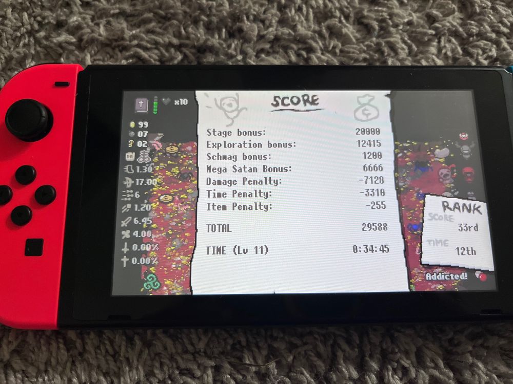 it's my daily score on isaac. 33rd but 12th for time!