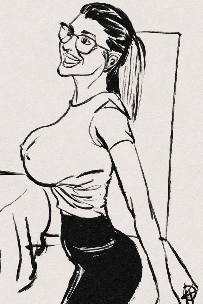 B&W drawing of a curvy woman.