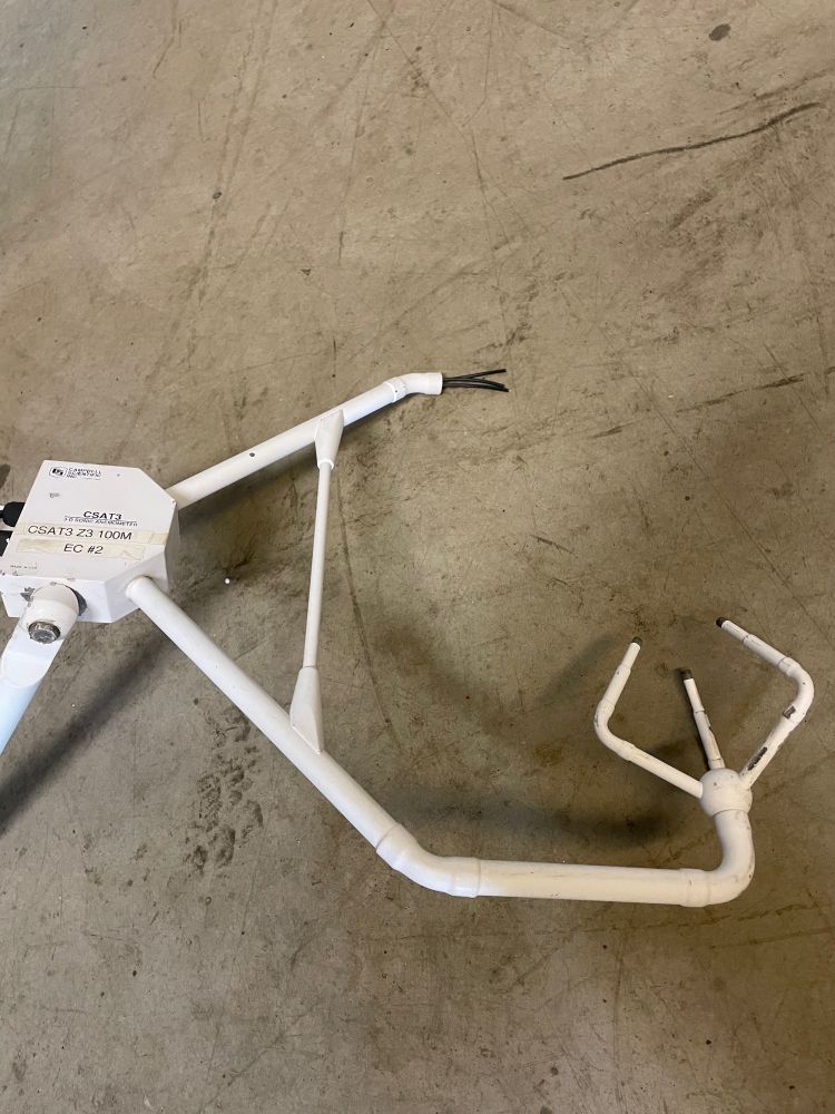 A photo of a sonic anemometer with the top arm sheared off