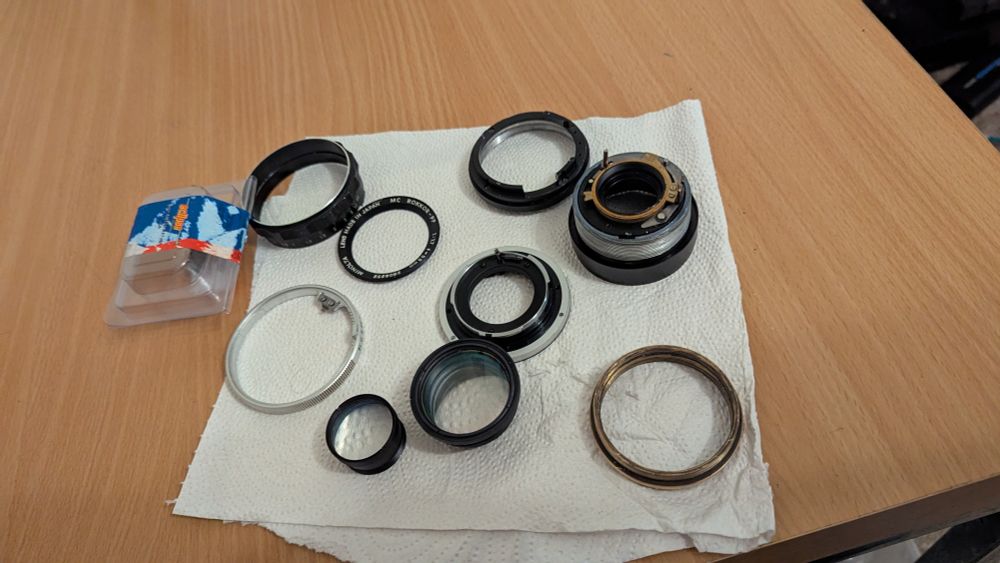 Disassembled Minolta 55mm lens.