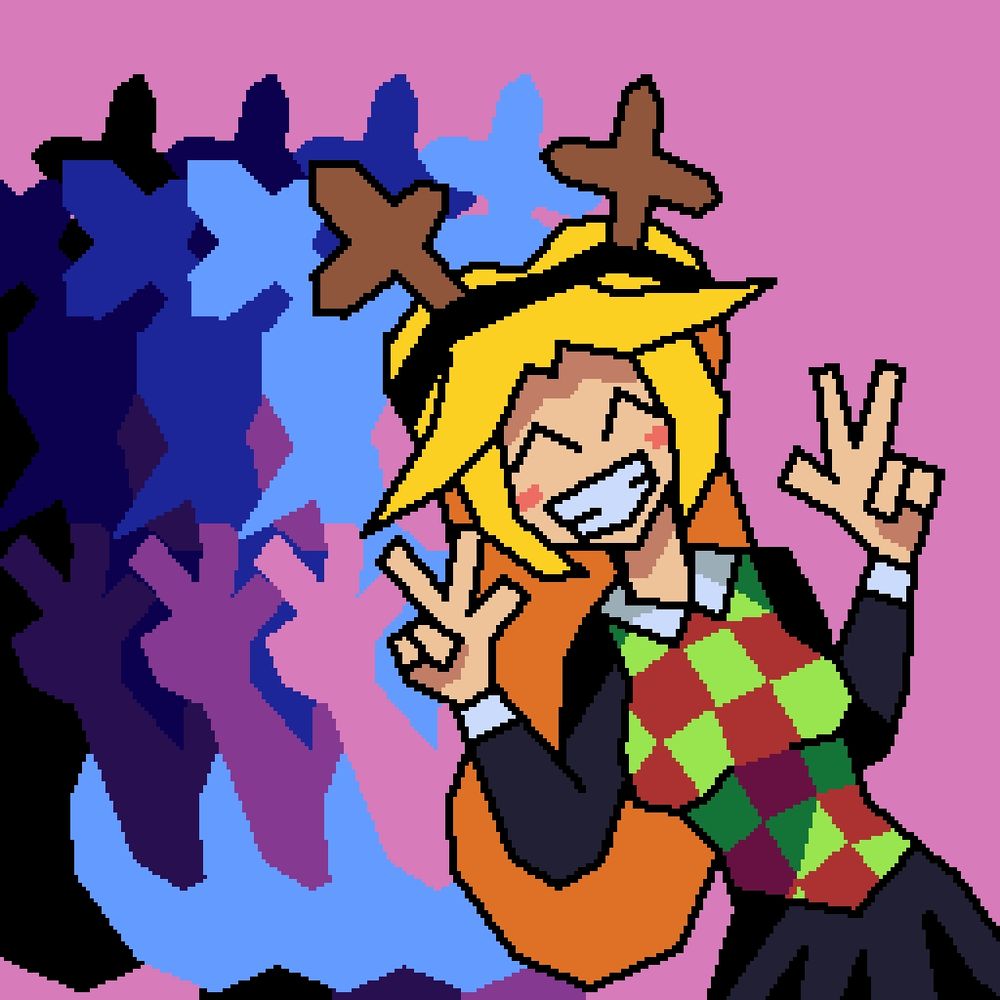 My OC "Bahía" making a Peace sign with her fingers while cosplaying as Noelle from Deltarune