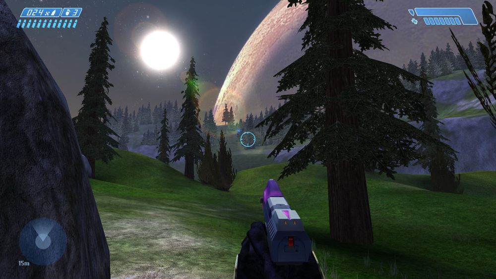 Screenshot of Halo Combat Evolved taking place inside the Halo ring.