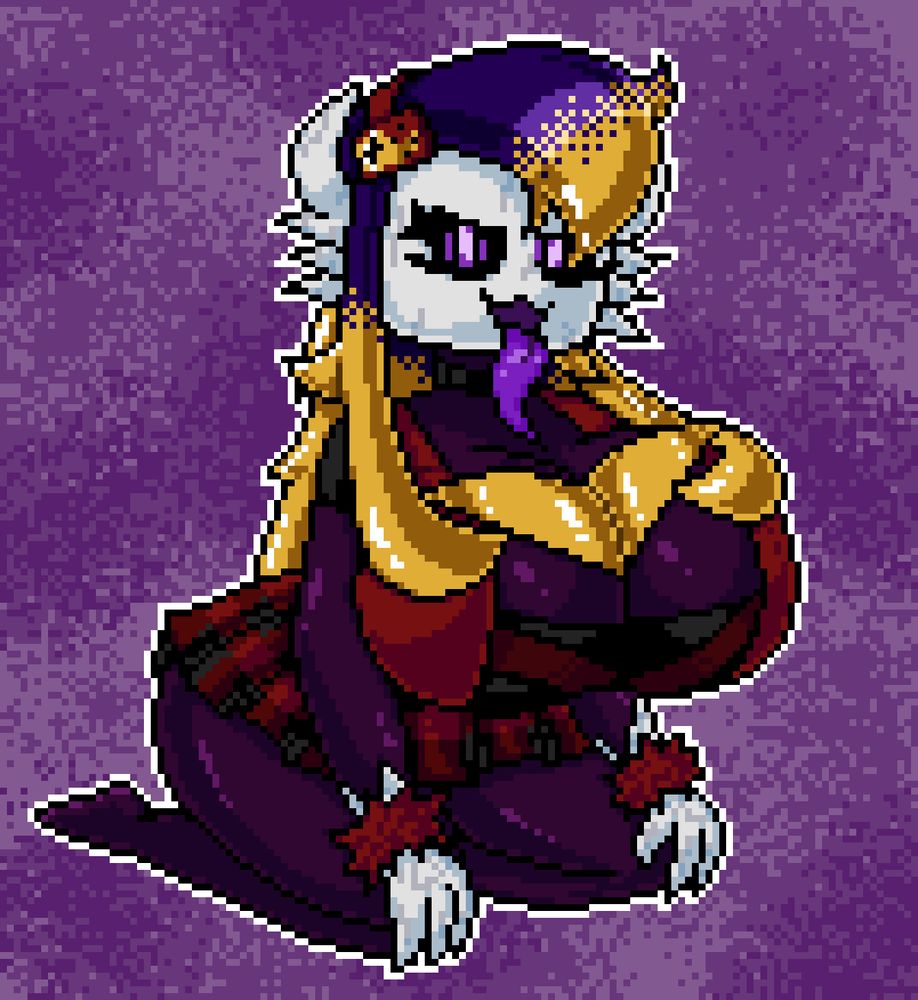 Pixel art of a Phantump-Gardevoir fusion character laying on her knees while sticking her tounge out.