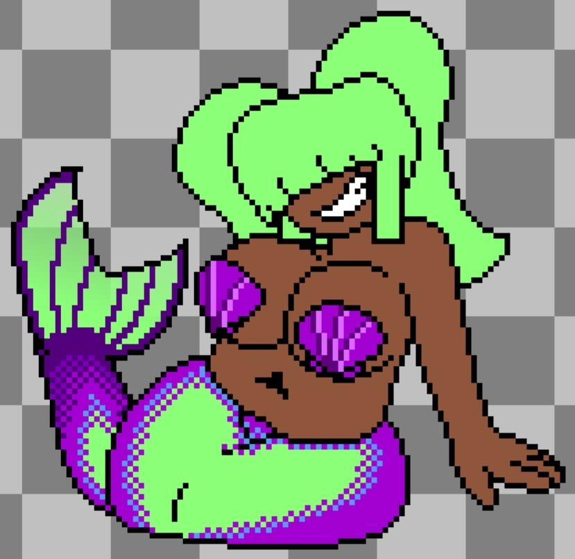 Lime as a mermaid with a green/purple gradient tail and two small purple shells covering her breasts.