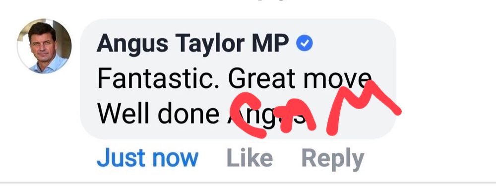 Angus Taylor congratulating himself after forgetting to swap accounts