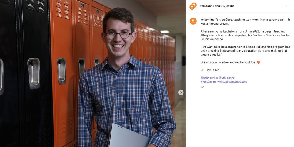 Photo 1 shows TPTE alum, Joe Ogle, standing next to school lockers holding a laptop. 