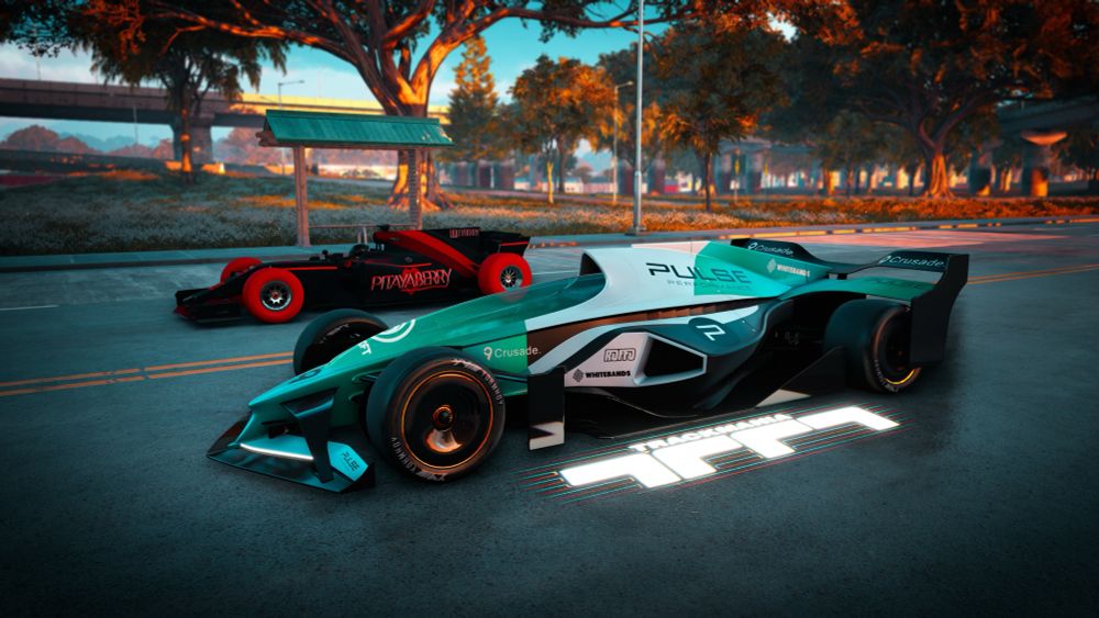Two race cars lined up next to each other 