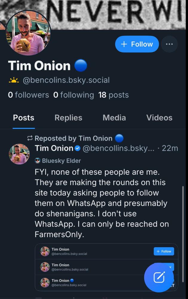 Imposter account reposting the original post 