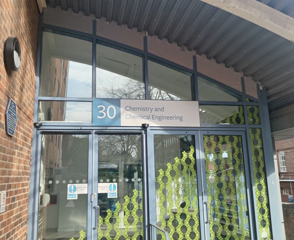 Photo of entrance to school of Chemistry and chemical engineering at University of Southampton 