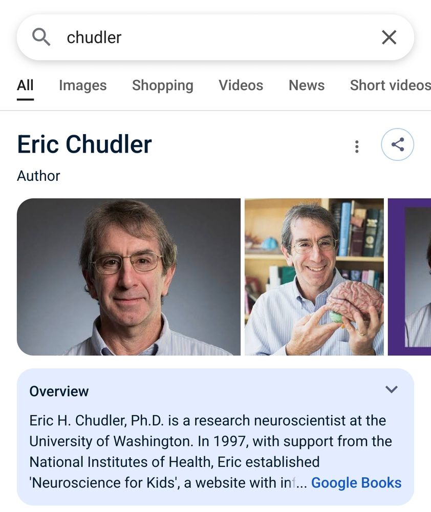 google search for chudler brings up Eric Chudler, a research neuroscientist at the University of Washington