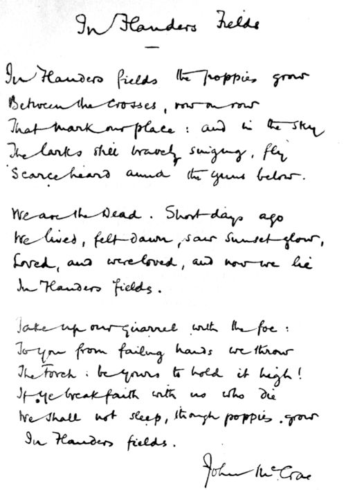 Poem of In Flanders Fields by Col. John McCrae