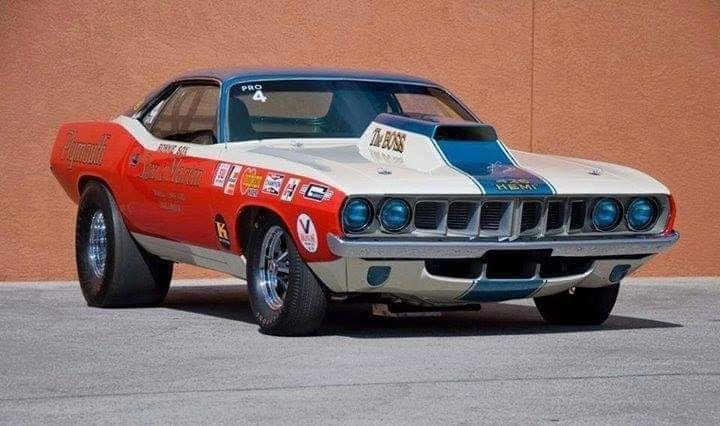 Hemi Cuda in Red, white, and blue Sox & Martin livery