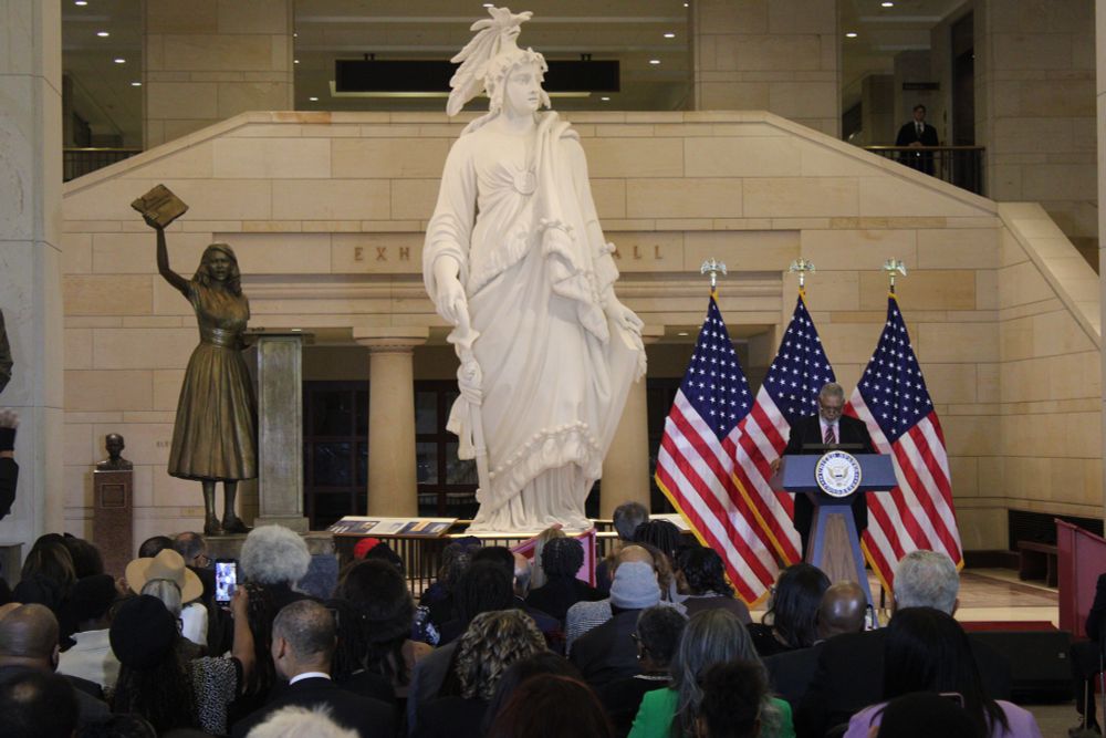 Photo of Barbara Johns family member delivering a speech.